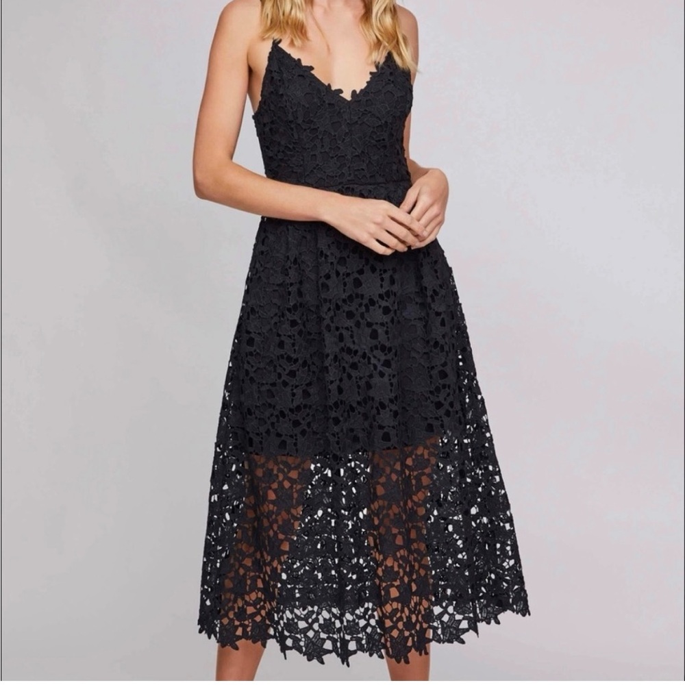 ASTR the label lace A-line Midi length black dress